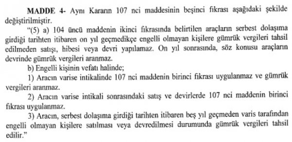 Engellilere, araç satışında “3 yıl” zorunluluğu kalktı